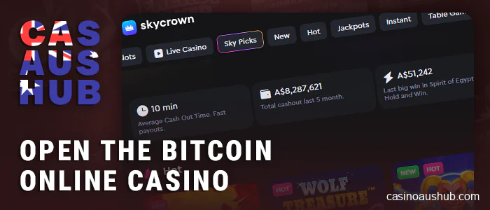 Visit the online bitcoin casino website