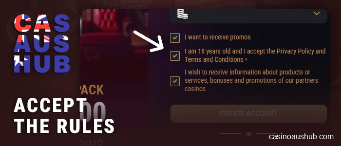 Give consent to the terms and conditions in the online casino