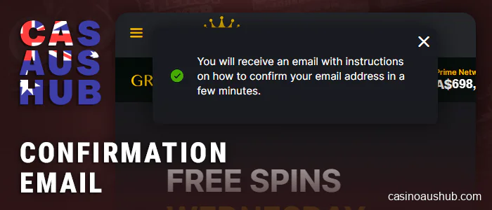 Email confirmation in a legal casino