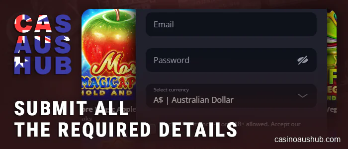 Enter information when registering for a live casino account