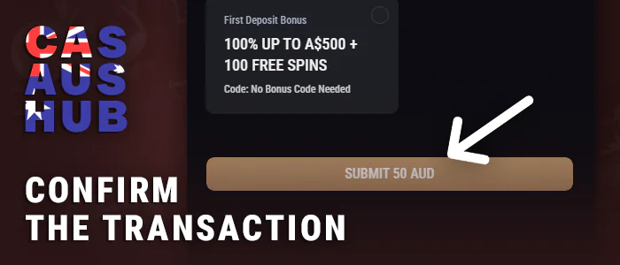 Confirm AUD currency deposit at online casino