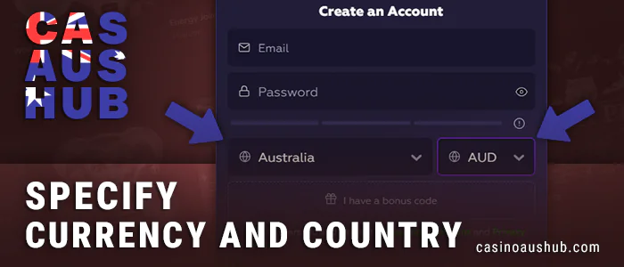 Choose your currency and country when registering for a Playfina Casino account